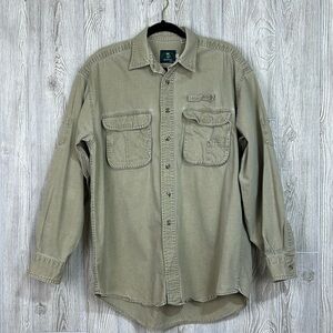 Vintage Camel Expedition Safari Tan Long Sleeve Button Down Shirt Size Large